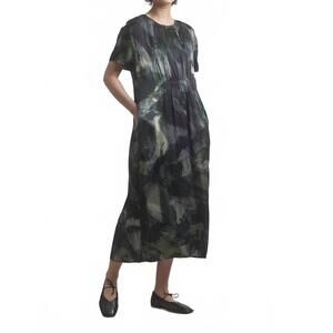 NEW M.PATMOS phoebe silk midi dress in black watercolor